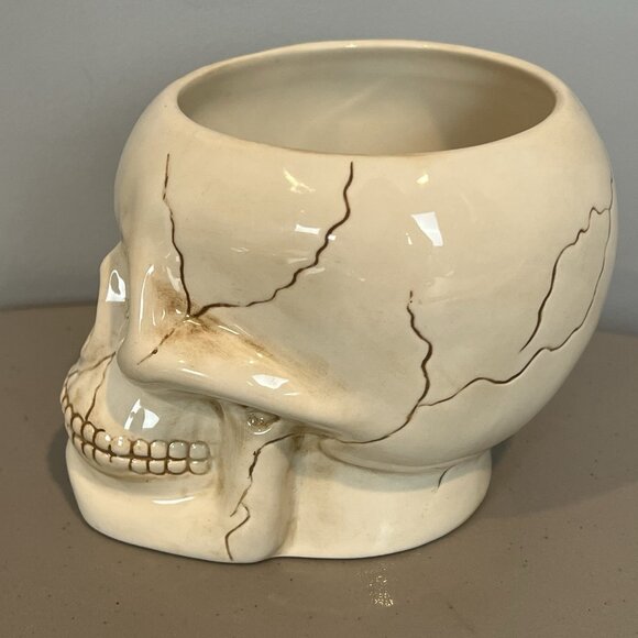 Skull Bowl with Skeleton Arm Spoon Decorative Halloween Dia de los Muertos Decor - Picture 3 of 16